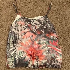 Alice and Olivia floral print silk spaghetti strap blouse.